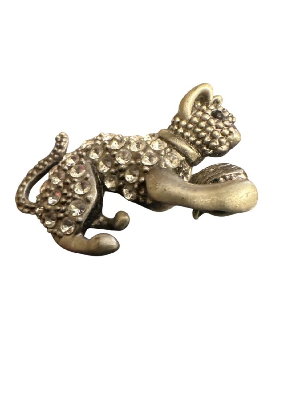Vintage Gold-Tone Cat Brooch With Rhinestones & Black Accent Eyes - Picture 2 of 5
